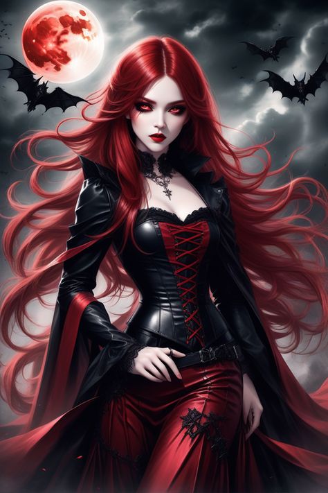 Vampire Tattoo Designs, Vampire Portrait, Red Goth, Vampire Princess, Vampire Party, Vampire Fashion, Vampire Masquerade, Female Vampire, Red Moon