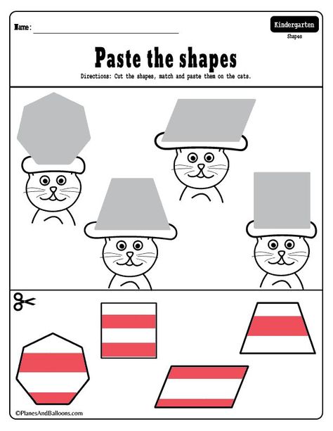 Fun shapes printables for preschool and kindergarten. Dr. Seuss inspired shapes matching worksheets. Perfect for math centers or morning work. #kindergarten #prek #drseuss Cat In The Hat Math Preschool, Dr Suess Worksheets Preschool, Dr Seuss Worksheets Kindergarten, Dr. Seuss Preschool, Cat Worksheets For Preschool, Dr Seuss Week Activities Preschool, Dr Suess Worksheets Free Printable, Dr Seuss Sensory Bin Preschool, Dr. Seuss Activities