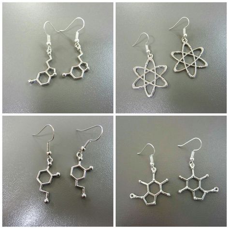 Chemistry Earrings, Atom Earrings, Science Earrings, Serotonin Molecule, Caffeine Molecule, Science Jewelry, Funky Earrings, Funky Jewelry, Themed Jewelry