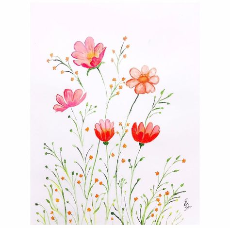 Wild Flower Painting Acrylic Simple, Wildflower Drawing, Easy Flower Painting, Wildflower Paintings, Chalkboard Ideas, Acrylic Painting Flowers, Sketchbook Journaling, Beginner Painting, Simple Flowers