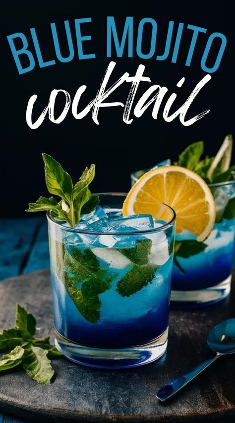 If you love the taste of a classic mojito cocktail, you will love this fantastic Blue Mojito recipe. It is perfect for sipping by the pool or adding to your summer drinks menu Refreshing Mixed Drinks, Blue Cocktails Recipe, Vodka Mojito Recipe, Strawberry Mojito Recipe Pitcher, Strawberry Mojito Pitcher, Summertime Alcoholic Drinks, Blue Mojito Recipe, Gin Mojito Recipe, Blue Mojito