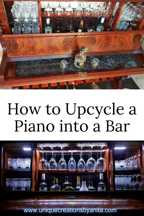 Fantasy Furniture, Old Pianos, Piano Bar, Wood Projects For Beginners, Diy Bar, Drinks Cabinet, Bar Drinks, Diy Home Improvement, Repurposed Furniture