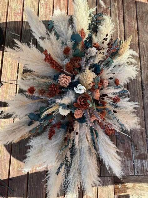 HEART OF TEAL: Rustic/boho/terracotta/teal/ivory/rust/sola Wood/pampas/eucalyptus/bridal/ Bridesmaids/bouquet/flowers/ Diy - Etsy Western Wedding Bridesmaids, Burnt Orange Bridal Bouquet, Wedding Bridesmaid Flowers, Wedding Vow Renewal Ceremony, Country Western Wedding, Rusting Wedding, Western Themed Wedding, Fall Wedding Color Palette, Bridesmaids Bouquet