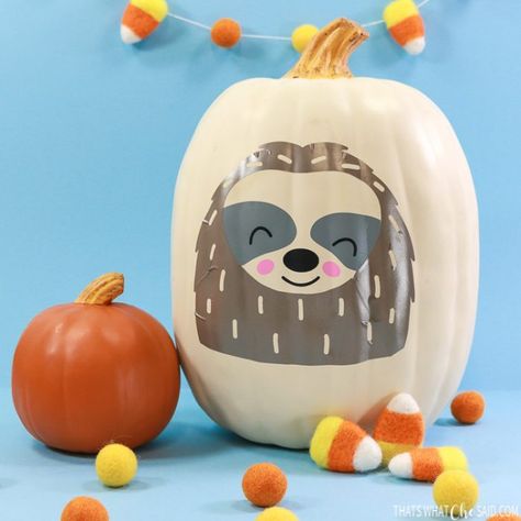 Sloth Pumpkin Painting, Sloth Pumpkin Carving, Sloth Pumpkin, Pumpkin Paintings, Unicorn Pumpkin, Pumpkin Monogram, Pumpkin Projects, Pumpkin Carving Templates, Layered Vinyl