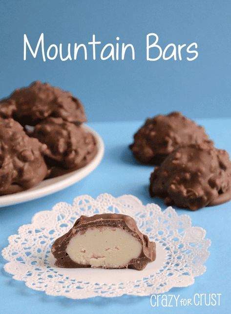 Mountain Bars Mountain Bar, Copy Cat Recipe, Candy Bar Recipe, Crazy For Crust, Candy Ideas, Peanut Butter Candy, Candy Recipes Homemade, Reeses Peanut Butter Cups, Easy Peanut Butter