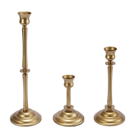 PRICES MAY VARY. PACKAGE INCLUDED:Set of 3. These candlestick holders are of 3 assorted sizes.This set of candle holders are shown with taper candles,candles are not included. HIGHT QUALITY:These vintage taper candle holders are made of highly qulitiy iron, distressed color, presenting aged tapered candlestick holder. DURABLE AND STURDY:Lightweight but sturdy metal candle stick holders,every candle holder has extra metal plate on the bottom for anti-tipping and felt bottom for slip. DIMENSIONS:T Gold Candlestick Holders, Farmhouse Candle Holders, Farmhouse Candle, Vintage Candle Holder, Candle Holder Vintage, Antique Candle Sticks, Farmhouse Candles, Candle Stick Holders, Gold Candle Sticks