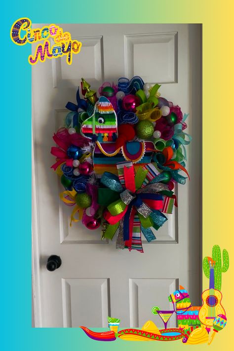 Let the celebration begin as you welcome guests to your party with this beautiful Cinco de Mayo wreath on your door. Cinco De Mayo Wreath, Dubuque Iowa, Handmade Design, Iowa, Broadway, Wreath, Etsy Shop, History, Design