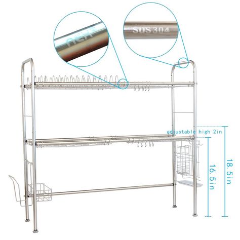 NEX 2-Tier Adjustable 35-37” x 10.5” x 33” Dish Rack, Stainless Steel - Walmart.com - Walmart.com New Kitchen Doors, Sponge Holder Kitchen, Silver Kitchen, Wall Mounted Spice Rack, Board Rack, Stainless Kitchen, Spice Rack Organiser, Over Sink, Kitchen Cutlery