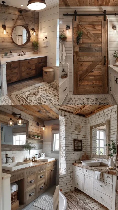 Dream Bathrooms Modern, Craftsman Bathroom Remodel, Modern Cabin Bathroom, Bathroom Decor Ideas Farmhouse, Rustic Bathroom Shower, Modern Farmhouse Bathroom Decor, Beautiful Bathroom Decor, Rustic Farmhouse Bathroom, Farmhouse Bathroom Decor Ideas