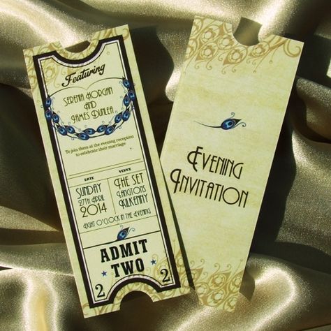 1920's 'All that Jazz' Retro Evening Invitations in the style of an old cinema ticket from sharetheDay.ie don't you just love It! Our creations can be personalised to any design color and theme Change it to anything you want! We are here to help you! This can be modified into a Main Invitation also! With a perforated tear off RSVP we have a new design to upload soon so keep an eye out, get pinning :) website sharetheday.ie Contact us on 051 334926 M 087 4198126 for more information. Prom Ticket Design Ideas, Prom Invite Ideas, Prom Tickets Design Ideas, Prom Tickets Design, Vintage Ticket Design, Old Cinema Ticket, Prom Ticket Design, 20s Party Invitation, Prom Invitations