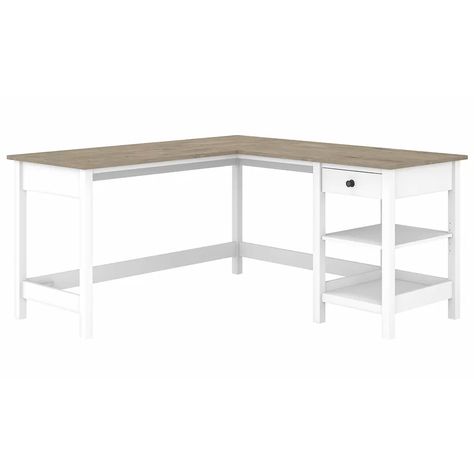 Rosecliff Heights Jace L-Shape Desk & Reviews | Wayfair White L Shaped Desk, Modern Farmhouse Desk, L Shaped Computer Desk, Computer Desk With Storage, Computer Desk With Shelves, L Desk, Desk With Storage, Grey Desk, White Shiplap