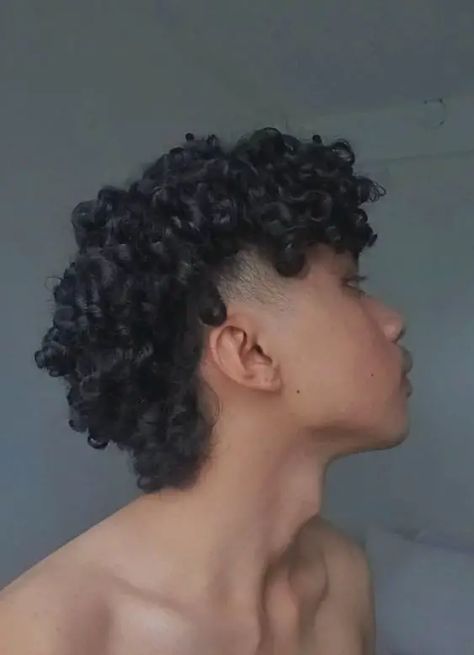 Curly Mullet: 25 Cute Inspos for Your Next Haircut – Svelte Magazine Curly Hair With Design Men, Faded Mullet Curly Hair, Mullet Hairstyle Curly Hair Men, Faux Mullet Men Curly Hair, Curly Hair Mullet Men Black, Curly Mullet Men Black, Curl Mullet Men, 4b Mullet, Short Curly Hair Men Mullet