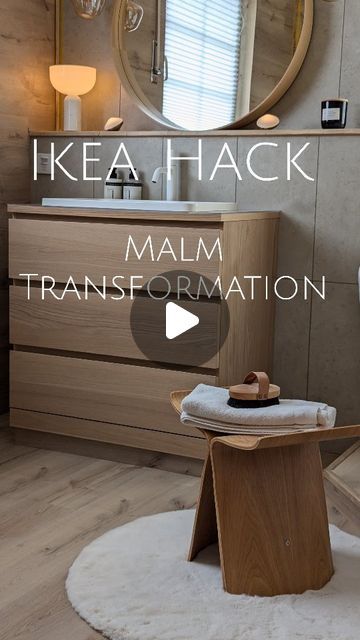 Ikea Bathroom Wood, Bathroom Chest Of Drawers, Vintage Bathroom Ikea, Ikea Malm Vanity Hack, Malm Transformation, Bathroom Counter Diy, Ikea Drawer Hack, Ikea Hacks Bathroom, Ikea Bathroom Hack