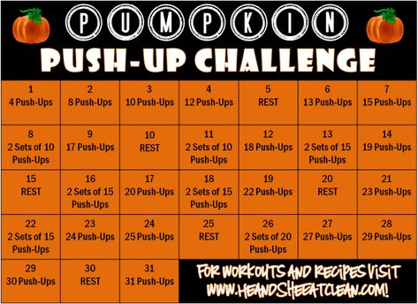 Pumpkin Push-Up Fitness Challenge #fitness #workout #heandsheeatclean #pushup #challenge Fall Fitness Challenge, 12 Week Workout Plan, Work Wellness, 12 Week Workout, Wall Push Ups, Fall Fitness, Drawing Challenges, Clean Eating Lifestyle, Wellness Challenge