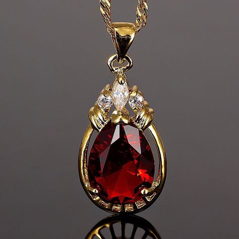 Red Gold Necklace, Chunky Necklaces, Magical Jewelry, Ruby Pendant, Ruby Jewelry, Fantasy Jewelry, Red Ruby, Pretty Jewellery, Pear Cut