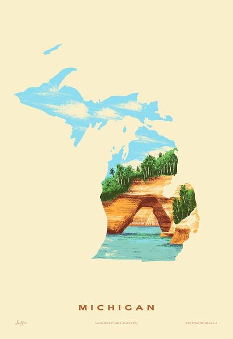 michigan - 50 States of Beauty Pictured Rocks Michigan, Modern Vintage Art, San Francisco Print, Pictured Rocks, Michigan Art, The 50 States, Vintage Inspired Art, Valley Of Fire, The Great Lakes