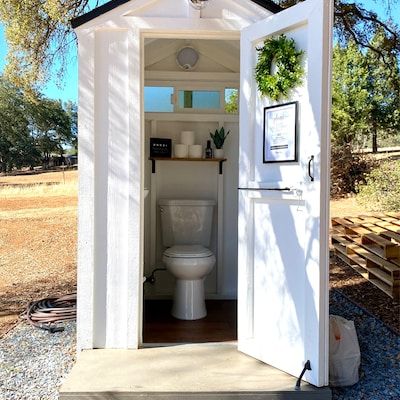 Outhouse Plans 4x6 PDF Download - Etsy Pool Outhouse Ideas, Cute Outhouse Ideas, Outhouse Design, Outside Toilet Ideas Outdoor Bathrooms, Small Pool House Bathroom, Outdoor Toilet Ideas Backyards, Pool Outhouse, Outhouse Ideas, Cute Outhouse Interior