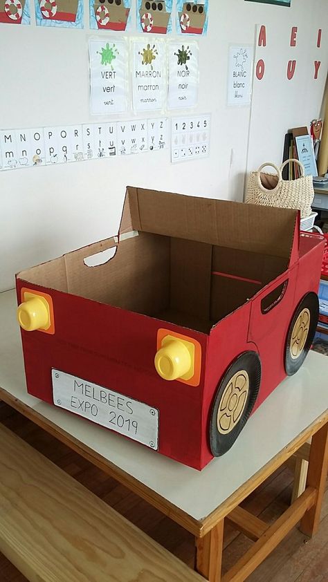 Diy Box Cars For Kids, Box Cars For Kids, Cardboard Car Diy, Auto Party, Diy Karton, Cardboard Box Car, Carton Diy, Cardboard Car, Kids Sunday School Lessons