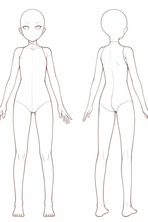 Character Body Proportions, Ych Character Sheet, Full Body Template Sketch, Front And Back Character Base, Model Body Template, Poses Drawing Female Standing, Full Body Person Drawing, Body Base Back View, Art Base Full Body Pose