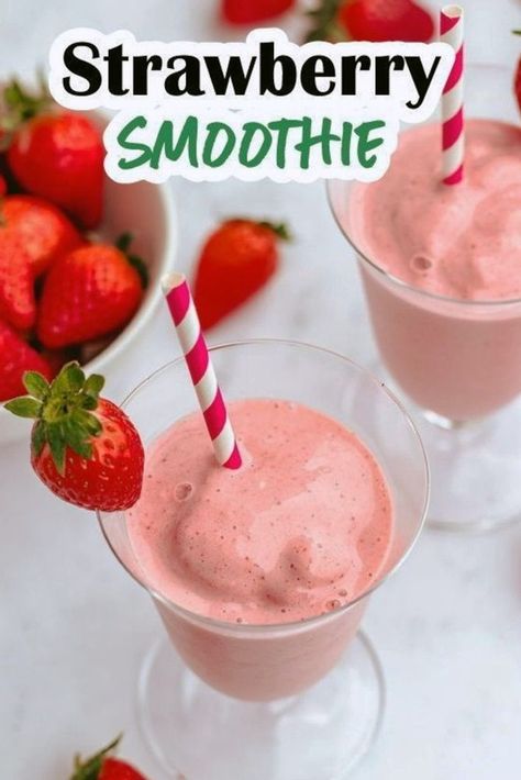 This Strawberry Smoothie recipe is easy to make in a few minutes with simple ingredients for the best flavor and creamiest texture! This lightly sweet, creamy smoothie is so simple to make. Delicious Fruit Smoothies, Strawberry Smoothie Recipe, Yummy Fruit Smoothies, Slow Cooker Appetizers, Smoothie Recipes Strawberry, Breakfast Recipes Sweet, Dessert Cookbooks, Creamy Smoothies, Yummy Smoothie Recipes