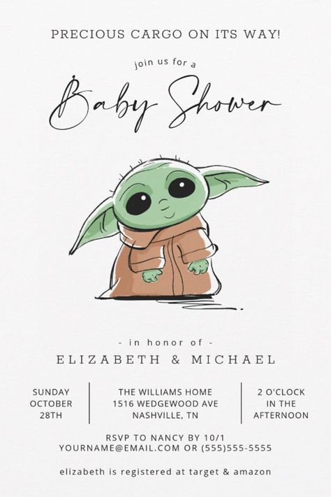 The Child | Simple Baby Shower Invitation
Invite all your family and friends to your baby shower with these simple and sweet Child Baby Shower invites from Star Wars. Personalize by adding all your shower details! September Baby Showers, Simple Baby Shower Invitations, Baby Jedi, Sweet Baby Shower Ideas, Star Wars Baby Shower, Baby Shower Theme Decorations, Simple Baby Shower, Baby Invitations, Baby Co