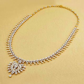 Nakshatra diamond necklace Simple Cz Necklace Sets, Simple White Stone Necklace Indian Gold, White Stone Necklace Indian Gold, Necklace Indian Gold, Casual Jewellery, Diamond Haram, White Stone Necklace, Ruby Necklace Designs, Bridal Diamond Necklace