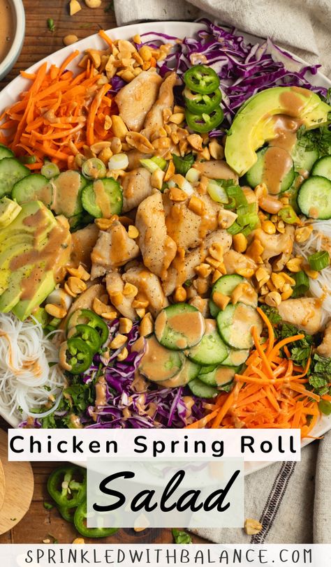 #chickensalad #springroll #saladrecipe Spring Noodle Salad, Spring Roll Salad Bowl, California Roll Salad, Spring Roll Salad, Chicken Spring Roll, Chicken Salad Bowls, Salad Roll, Office Lunches, Chopped Salads