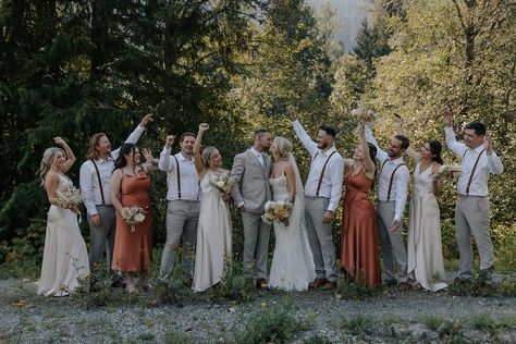 bridal party, wedding, wedding party, maid of honor, rust, bride, bridesmaids, dresses, terracotta, beige, neutral, boho, champagne, first look, groom, suspenders, groomsmen, best man, suits Terracotta And Grey Wedding Party, Rust Wedding Party Groomsmen, Wedding Party Terracotta, Rust Bridal Party Groomsmen, Terracotta Wedding Bridal Party, Rust And Champagne Wedding, Terracotta Bridal Party, Rust Bridal Party, Champagne And Terracotta Wedding