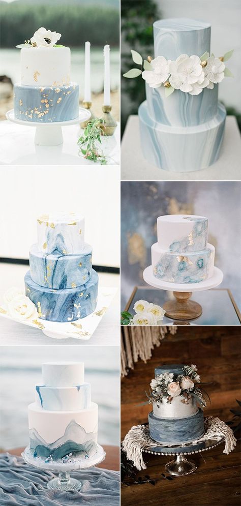 Shades Of Blue Wedding Cake, Blue Wedding Cake Ideas, Shades Of Blue Wedding, Cakes With Flowers, Blue Wedding Cake, Colorful Wedding Cakes, Blue And White Wedding, Wedding Ceremony Arch, Wedding Cake Ideas