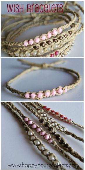 Wish Bracelet Diy Tutorials, Diy Embroidery Thread Bracelets, How To Add Beads To Macrame, Weave Bracelets Diy, Macreme Basic Bracelet, Designer Charms For Bracelets, Hemp Bracelet Diy, Hemp Cord Necklace, Hemp Bracelet Patterns