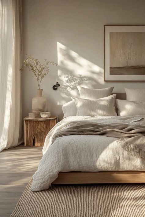 Comfy Minimalist Bedroom, Minimalist Zen Bedroom, Modern Zen Bedroom, Zen Bedroom Design, Bedroom Minimalist Modern, Light Airy Bedroom, Zen Bed, Minimalistic Bedroom, Zen Bedroom Ideas