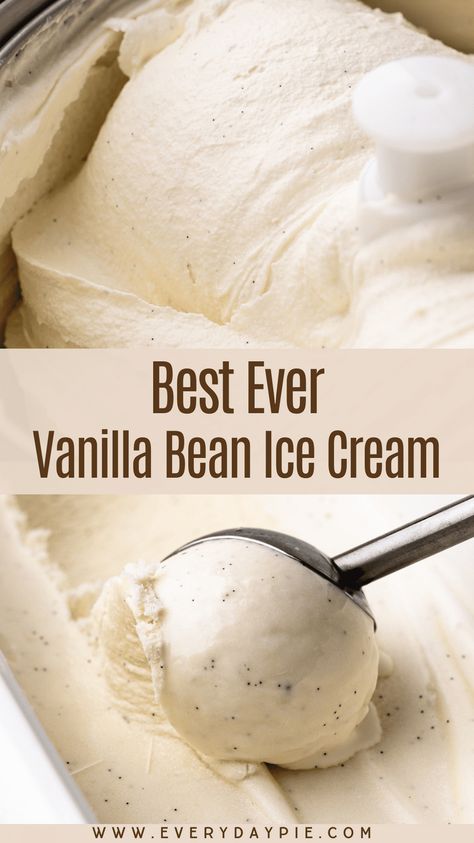 This is the best Vanilla Bean Ice Cream recipe, made using simple ingredients like eggs, cream, and milk to make for an ultra-creamy and vanilla-forward taste and consistency. Home Made Vanilla, Homemade Vanilla Ice Cream Recipe, Homemade Ice Cream Recipes Machine, Kitchen Aid Ice Cream, Best Vanilla Ice Cream, Best Homemade Ice Cream, Ice Cream Recipes Machine, Custard Ice Cream, Bean Ice Cream