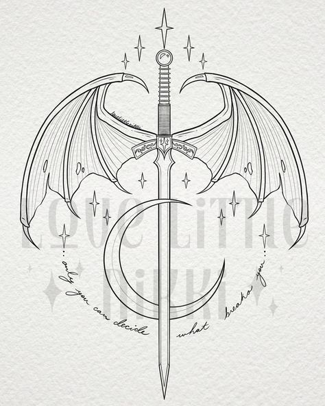 “Only you can decide what breaks you” 🗡️ this Goldryn blade with Illyrian wings is for the lovely Danielle ✨ she has a lovely for Cassian & the thirteen! #acotar #throneofglass #sarahjmaas #cassian Rhysand Fanart Wings, Illyrian Tattoos Acotar, Tog Acotar Cc Tattoo, Cassian Wings, Illyrian Wings Tattoo, The Thirteen Tattoo, Only You Can Decide What Breaks You, Only You Can Decide What Breaks You Tattoo, Goldryn Tattoo