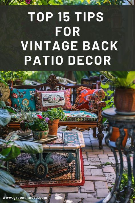 vintage patio, backyard ideas, patio ideas Entertaining Backyard, Back Patio Ideas, Vintage Backyard, Patio Decor Ideas, Vintage Patio, Cozy Outdoor, Garden Accents, Back Patio, Backyard Decor