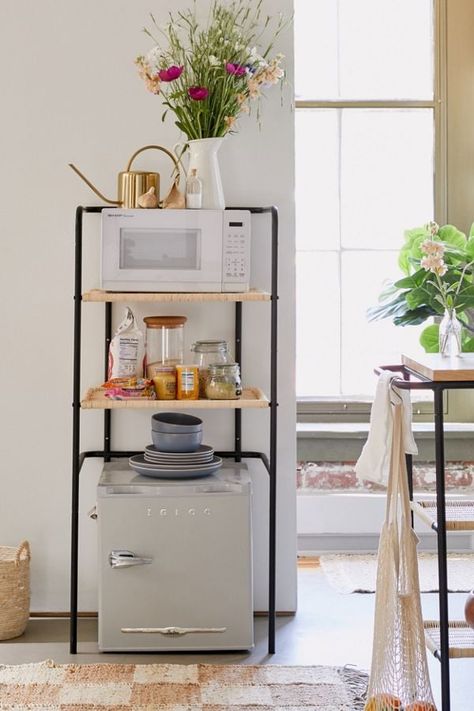 Logan Kitchen Storage Shelf Kitchen Counter Storage, Kitchen Storage Shelves, Interior Vintage, Apartment Kitchen, Kitchen Area, Black Kitchens, Storage Shelf, Kitchen Space, My New Room