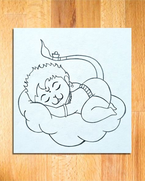 Baby Hanuman Sleeping on the Cloud | Easy Drawing | How to Draw Baal Hanuman || baby hanuman drawing, how to draw baal hanuman, how to draw baby hanuman, baal hanuman pencil drawing, easy drawing of baal hanuman, bajrangbali line art, lord hanuman drawing ideas, art videos, drawing of god, hindu god drawing, pencil drawing for beginners, simple drawing, line arts, drawing tutorial, vivek art academy. Baby Hanuman Drawing, Hanuman Simple Drawing, Little Hanuman Drawing, Easy Hanuman Drawing, God Drawing Hindu Easy, Cute Hanuman Drawing, Bajrangbali Sketch, Hanuman Drawing Sketch, Baal Hanuman