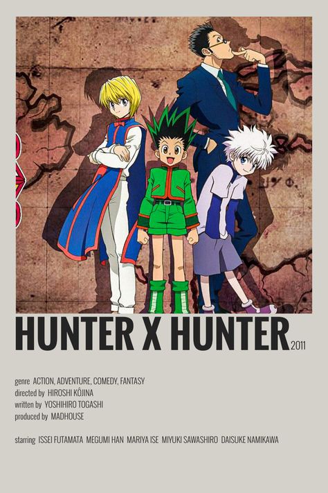 Hunter X Hunter Poster, Gon Killua Kurapika, Friends Anime, Gon Killua, Anime Suggestions, Film Posters Minimalist, Hxh Characters, Key Art, Hunter Hunter