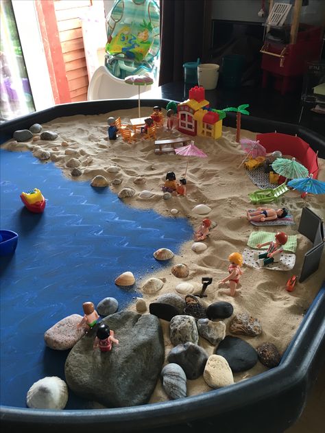 Seaside Tuff Tray Ideas, Nursery Activity Ideas 2-3, Beach Tuff Tray Ideas, Seaside Eyfs Activities, Seaside Crafts For Kids, Tuff Tray Activities For Toddlers, Beach Tuff Tray, Seaside Eyfs, Seaside Craft