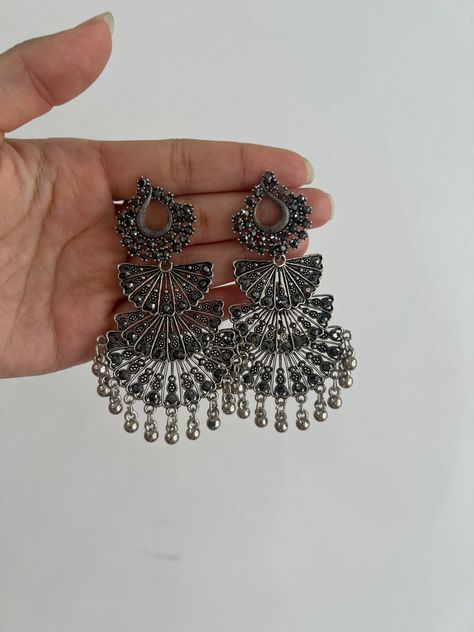 Oxidised Earrings Jhumkas, Oxidised Jhumka, Oxidized Jhumka, 2026 Wedding, Silver Jhumkas, Saree Accessories, Aesthetic Jewellery, Jhumka Designs, Oxidised Silver Jewelry