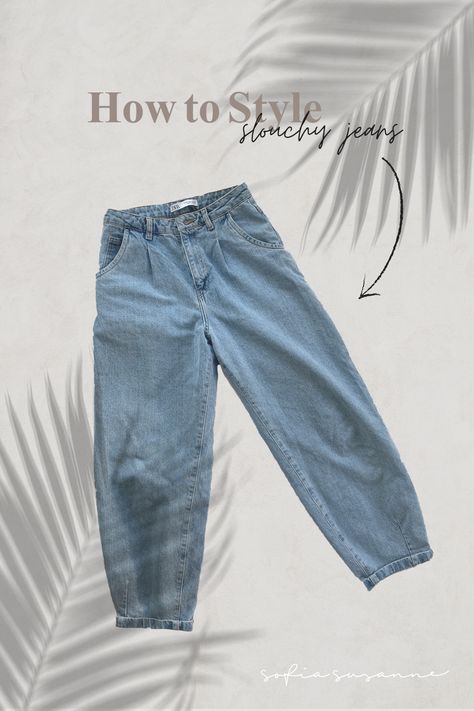 How To Wear Slouchy Jeans, How To Style Slouchy Jeans, Slouchy Jeans Outfit Summer, Blue Jean Pants Outfits, Ballon Jeans Outfit Winter, Slouch Jeans Outfit, Zara Slouchy Jeans Outfit, Baloon Jeans Outfit Ideas, Loose Denim Pants Outfit