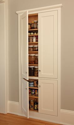 Shallow Pantry, Shallow Cabinets, Cocina Diy, Kitchen Wall Storage, Recessed Cabinet, Clever Kitchen Storage, Hidden Pantry, Built In Pantry, Pantry Wall