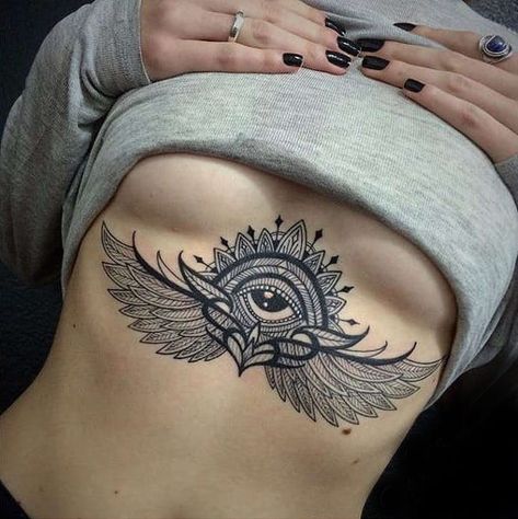 56280816-sternum-tattoos Sunflower Tattoo Thigh, Sternum Tattoo Design, Sunflower Tattoo Shoulder, Wing Tattoo Designs, Tattoo Magazine, Wing Tattoo, Chest Tattoos For Women, Geniale Tattoos, Stomach Tattoos