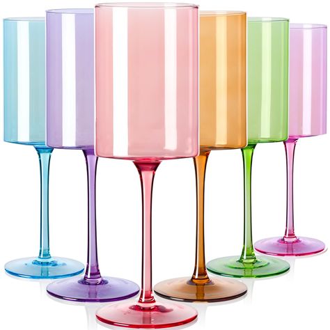 PRICES MAY VARY. ✨【Excellent Quality】Physkoa colored wine glasses set of 6 are made from non-lead crystal. Each crystal wine glass is individually blown by a skilled craftsman. Yet you can get these high-quality artworks without breaking the bank. We hope our premium quality pieces help create special memories for you. 🎉【Impressive Colored Wine Glasses】Different from plain glasses, these square colored wine glasses with stem would add color to your dinner table or your cabinet. Whether it's a g Colorful Wine Glasses, Cozy Apartment Decor, Colored Wine Glasses, Wine Painting, Glassware Drinking, Colored Glassware, Bar Glassware, Gifts For Wine Lovers, Romantic Dinners