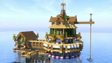 A house in the middle of the sea Minecraft Water House, Construction Minecraft, House On The Water, Minecraft Structures, Minecraft World, Bangunan Minecraft, Easy Minecraft Houses, Minecraft Medieval, Cool Minecraft Houses