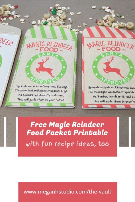 Download your free templates in different colors, work with your kids or students to cut them out and assmeble, then add the magic reindeer food and seal them up! magic reindeer food printable bag topper, magic reindeer food printables, magic reindeer food recipe, magic reindeer food poem, christmas class project, holiday craft ideas #meganhstudio #christmasprintable #magicreindeerfood #magicreindeerfoodrecipe #magicreindeerfoodtag #magicreindeerfoodlabel #freeprintables Breakfast With Santa Food Ideas, Reindeer Food Bar Ideas, Reindeer Food Poem Free Printable, Reindeer Food Labels Printables Free, Reindeer Food Craft, Bag Toppers Printable Free, Reindeer Food Recipe Kids, Reindeer Food Ideas, Reindeer Food Printable Free