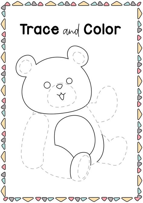 Trace and color teddy bear worksheet Teddy Bear Worksheet Preschool, Teddy Bear Activities For Preschool, Teddy Bear Worksheet, Draw A Teddy Bear, Teddy Bear Coloring Pages, September Preschool, Bear Template, Teddy Bear Crafts, Trace And Color