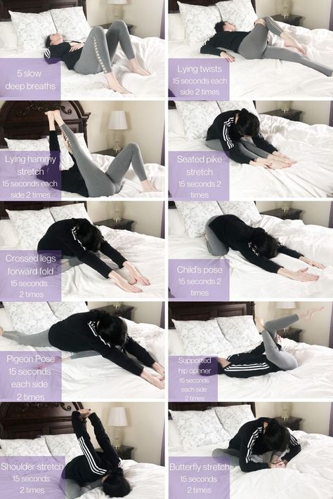 Why not doing something productive before you even get out of bed? Here are 10 morning stretches you can do in bed! Click for more helpful ways to make your gymnastics better at home! Excersise In Bed, Bed Stretches, Stretches Before Bed, Morning Stretches Routine, Bed Yoga, Bed Workout, Morning Stretches, Stretch Routine, Stretches For Flexibility