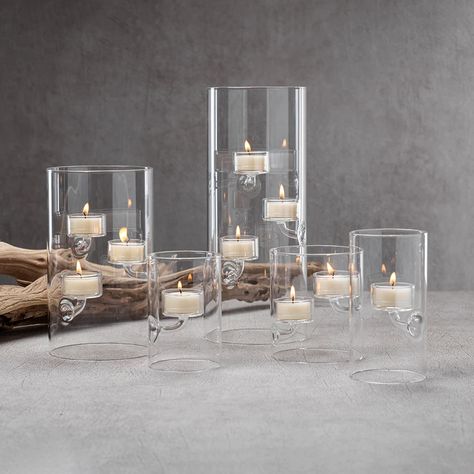 Suspended Glass Tealight Holder and Hurricane – BURKE DECOR Contemporary Candles, Glass Floats, Glass Tea Light Holders, Custom Displays, Candle Holder Decor, Candle Vase, Candle Centerpieces, Tealight Holder, Vase Candle Holder