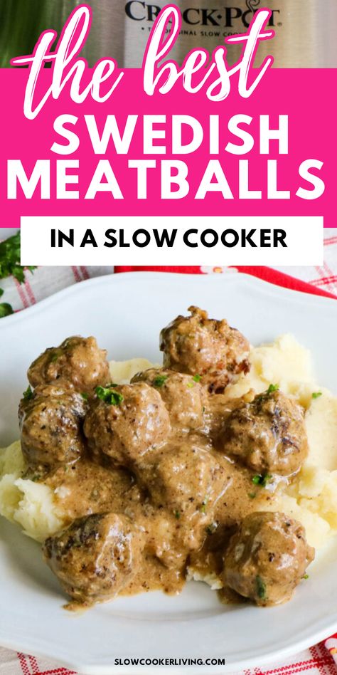 Have you tried Swedish meatballs in the Crockpot? If not, this super simple slow cooker meatballs recipe is great for appetizers, lunches, or even dinner! Slow Cooker Sweedish Meatballs, Sweetish Meatballs Recipe, Homemade Meatballs Crockpot, Meatballs In The Crockpot, Best Swedish Meatballs, Easy Swedish Meatball Recipe, Homemade Swedish Meatballs, Slow Cooker Swedish Meatballs, Swedish Meatballs Crockpot