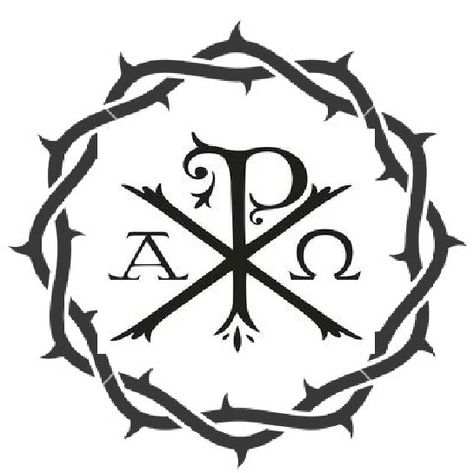 If i ever got a tattoo i would get this Chi Rho symbol. I made this with the crown of thorns around i think it looks great! Chi Rho Tattoo, Monogram Tattoo, Catholic Tattoos, Catholic Symbols, Bible Verse Tattoos, Pray The Rosary, Lion Head Tattoos, Chi Rho, Religious Tattoos